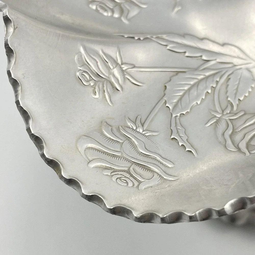 Vintage‎ Aluminum Rose Compote Pedestal Candy Dish 7